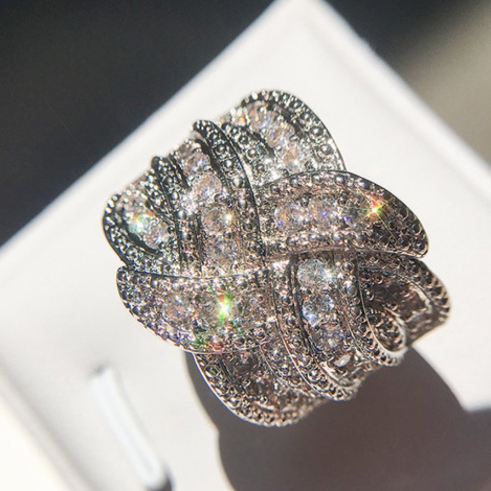 NEW 18K White Gold Braided Diamond Wide Band Ring